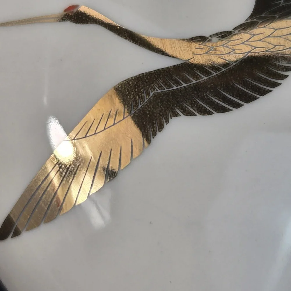Takahashi San Francisco Heart Trinket Box Gold Crane Porcelain Japan Vintage